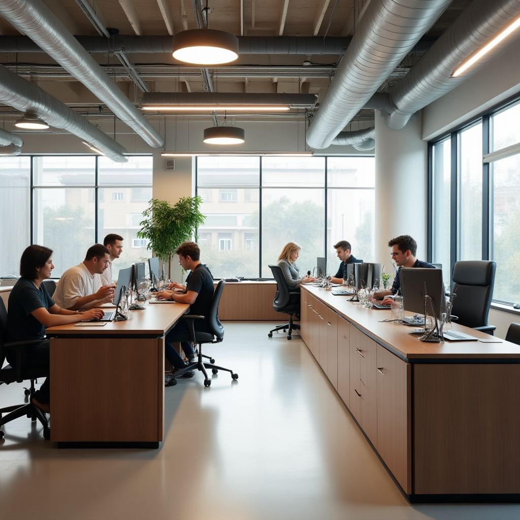 Área de trabajo colaborativo con contadores profesionales trabajando