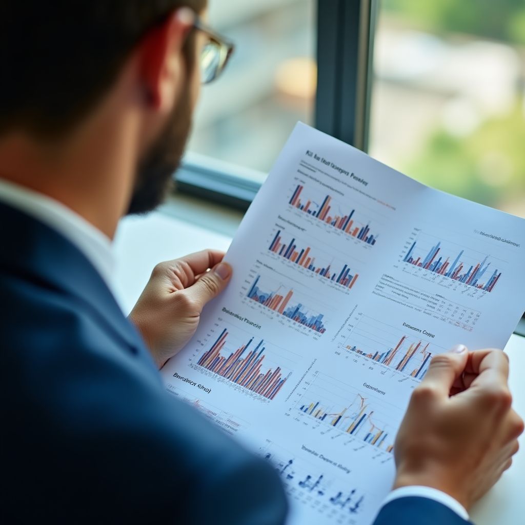 Directora empresarial profesional revisando informes contables detallados