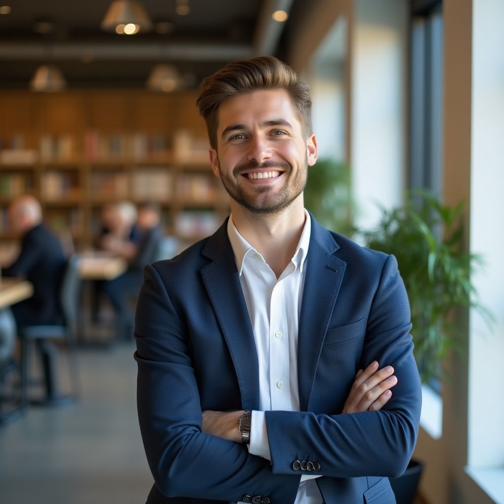 Emprendedor joven exitoso después de recibir asesoría contable profesional